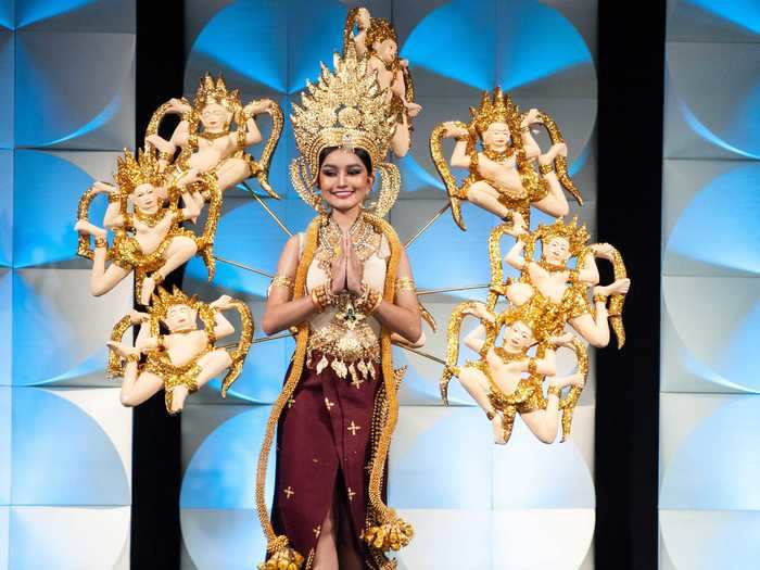 Miss Cambodia 2019, Somnang Alyna, said her costume was inspired by Princess Indra Devi, who lived in the 12th century.