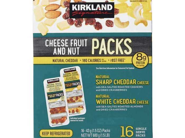 For snacking, Costco sells a cheese, fruit, and nut snack pack that Sakaida says is a great quick bite.