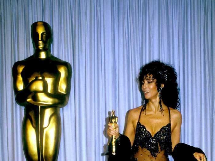 Cher accepted her Academy Award in 1988 while wearing another Bob Mackie dress.