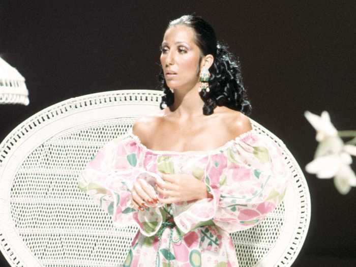 Around the time Cher wore this floral gown in 1974, she divorced Sonny and embarked on her solo career.