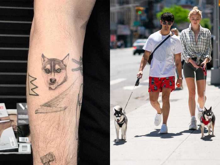 Joe and Turner got matching tattoos of their dog, Waldo Picasso Jonas, after he was struck and killed by a car in NYC in July 2019.