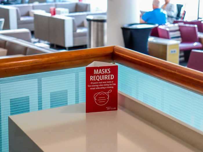 Face masks are required in the lounge, and signage won