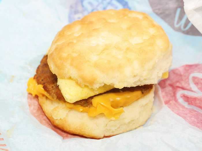 The biscuit was lighter in color than the Burger King one but looked more like a traditional biscuit.