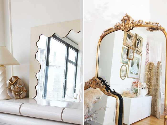 Brown has mirrors all over her apartment that store her narrow belongings and make the room feel larger.