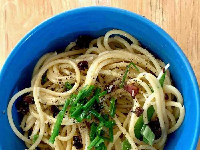 I added some extra chives and Parmesan on top before serving the carbonara - which was loved by everyone.