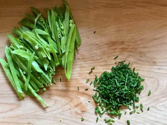 I also prepped the snow peas and chives.