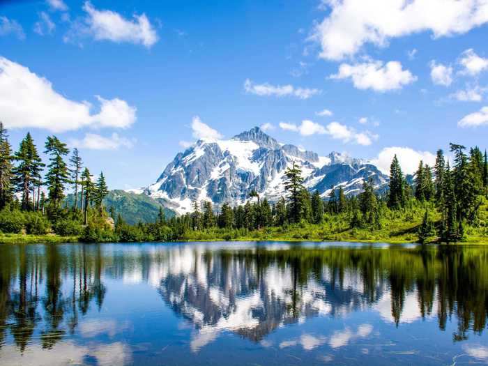 North Cascades National Park in Washington is filled with snowy peaks, icy glaciers, and bubbling brooks.