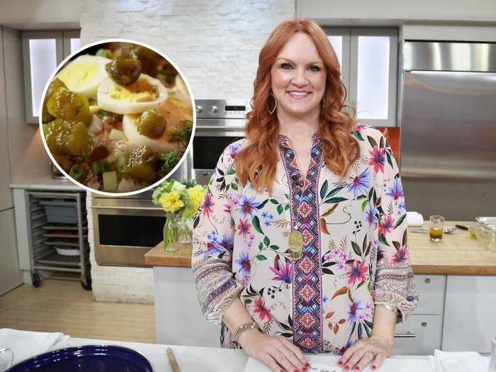 Ree Drummond, also known as the Pioneer Woman, adds sweet pickles and hard-boiled eggs to her potato salad.