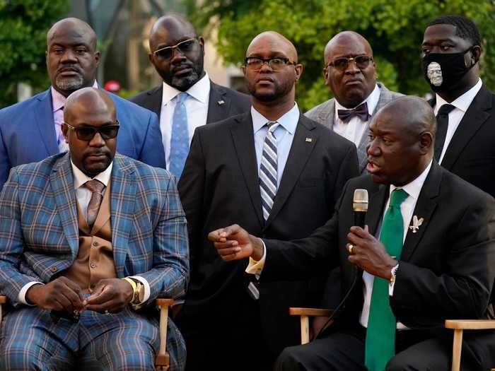 In DC, Philonise Floyd and other family members, along with family attorney Benjamin Crump speak to Roland Martin in Black Lives Matter Plaza.