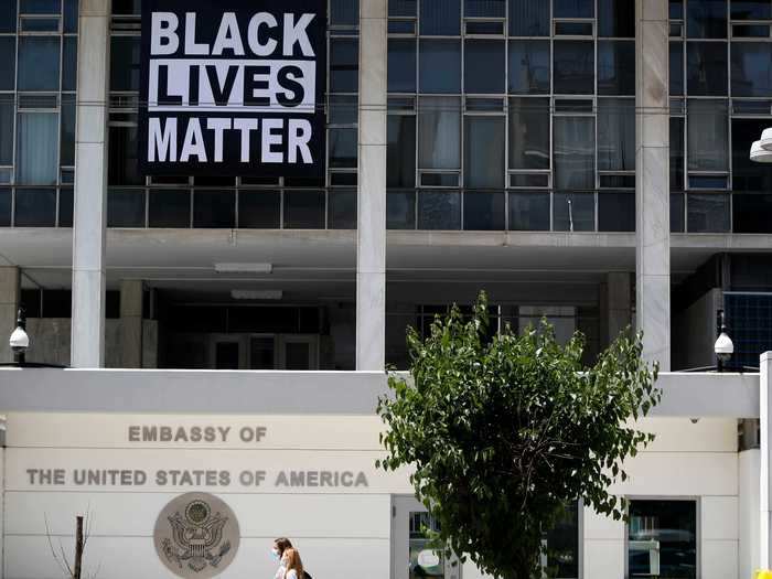 In Greece and Spain, US Embassies displayed Black Lives Matter flags.