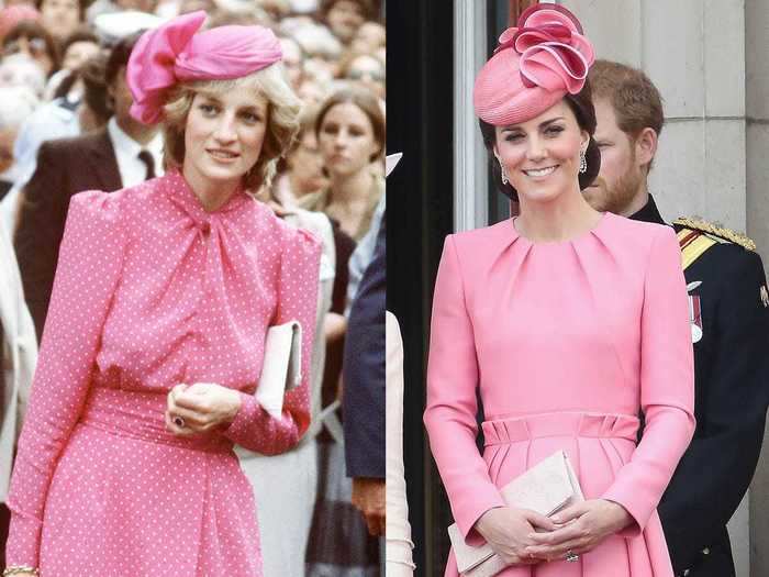 Both royals looked pretty in pink while wearing long-sleeved dresses and similar hats.