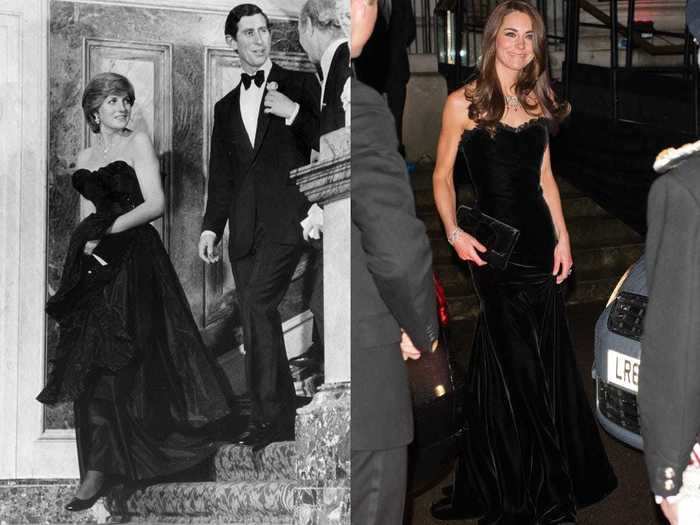 Both women have worn strapless black gowns to formal events.