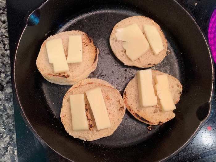 While my English muffins toasted, I topped them with the fontina cheese.
