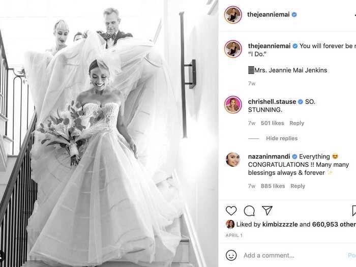 At the end of March, "The Real" co-host Jeannie Mai walked down the aisle in a nude designer dress.