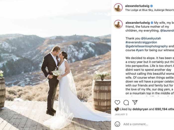 Lauren Ludwig, who married actor Alexander Ludwig, wore a sleeveless design on her wedding day.