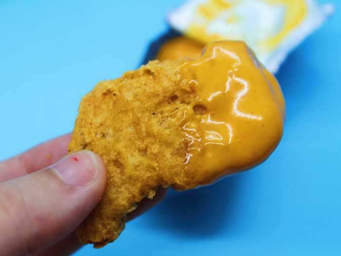 The sauce perfectly coated the nuggets.