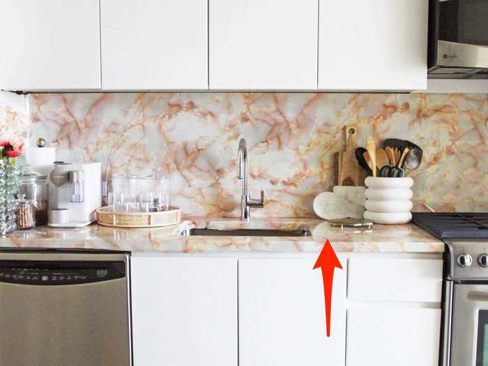 Interior designer Chelsey Brown recommends using contact paper to completely transform your countertops.