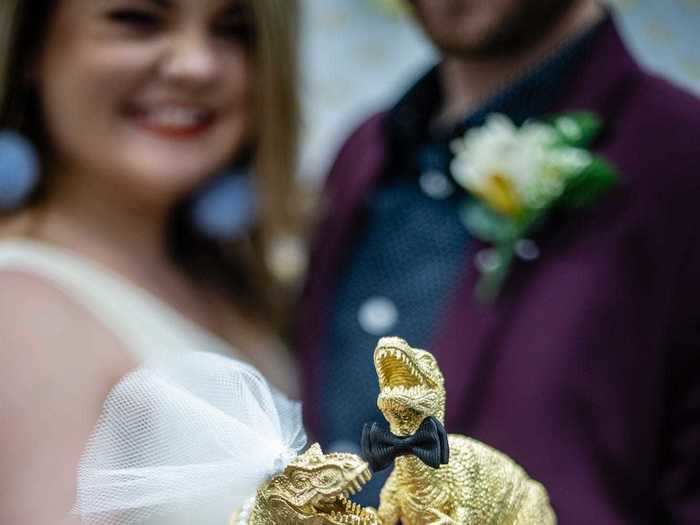 She also bought plastic dinosaurs and animals to use as a cake topper and place-card holders.