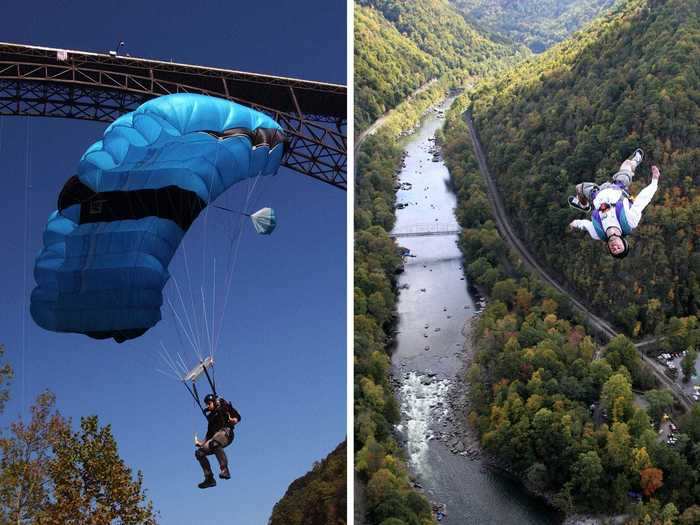 Every third Saturday in October, a few hundred people gather for Bridge Day to parachute and rappel off the bridge. The tradition started in 1980, and thousands of spectators watch each year, according to the official Bridge Day website.