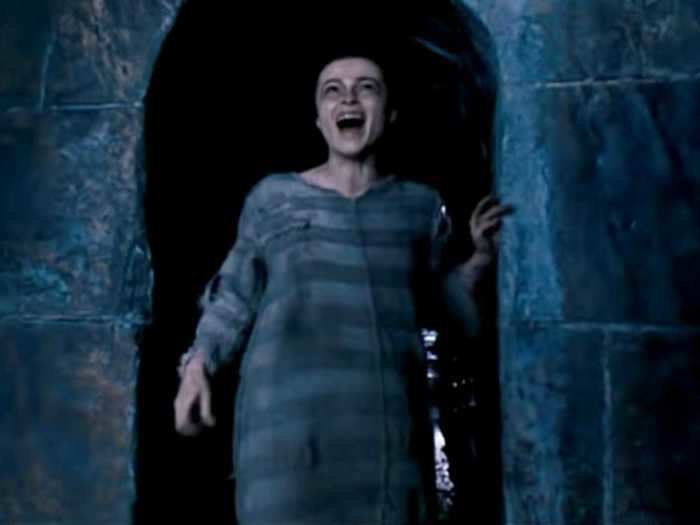 Bellatrix Lestrange is first shown in her Azkaban outfit.