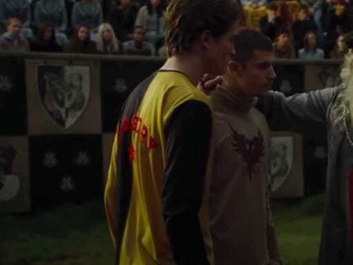 Cedric wears a custom Hufflepuff jersey for his last look.