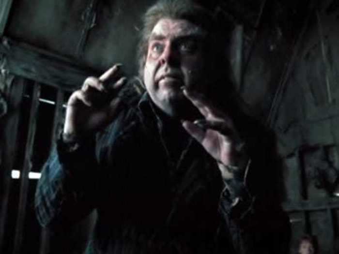 After changing back into his human form, Peter Pettigrew is shown in a dark, wrinkled outfit.