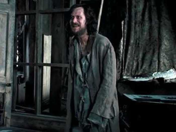 Sirius Black is first shown in tattered prison clothes after escaping Azkaban.