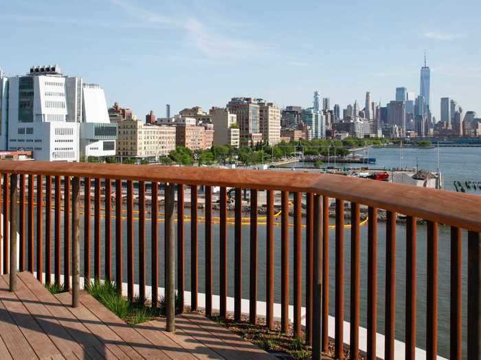 Some parts of Little Island offer sweeping views of the Hudson River, while other sections provide a panoramic view of downtown Manhattan and One World Trade Center.