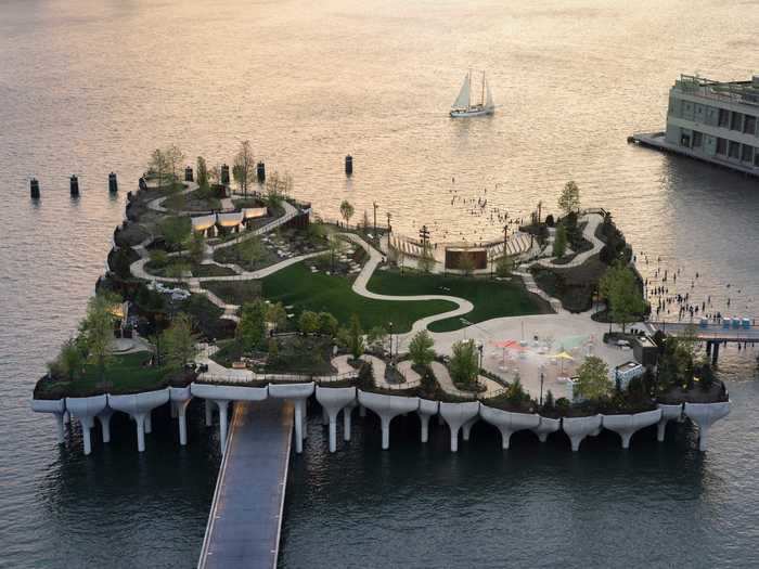 The entire island sits on top of 280 concrete piles, the leftover structure from the pier, and 132 concrete "tulips," according to a press release.