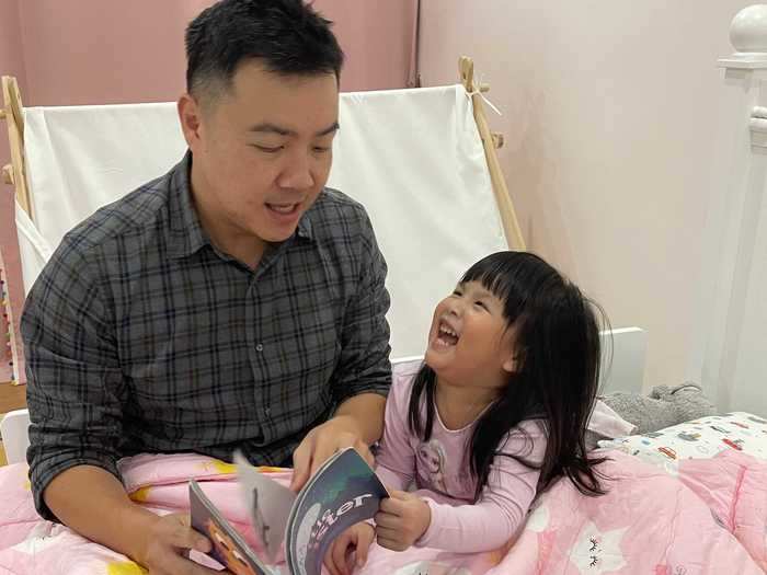 8 p.m: He reads his daughter a bedtime story, which he says is one of his "favorite moments" to spend with her.