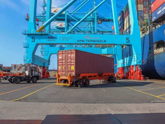 The ship then receives a new load of containers to transport to the other side of the world. Foreign-flagged ships can