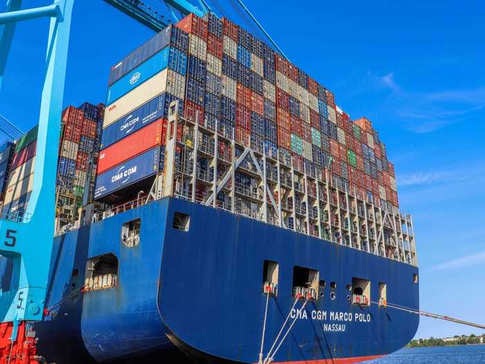 One such ship is the CMA CGM Marco Polo, a container vessel with a maximum capacity of 16,022 TEUs. It