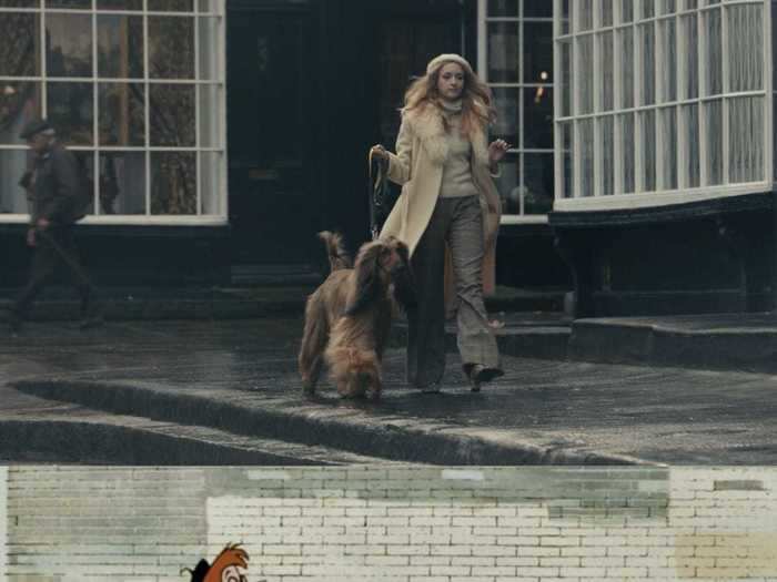 A woman and her dog owner are modeled after two animated characters from the start of the animated movie.