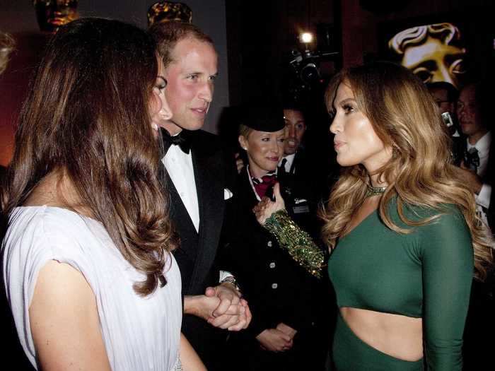 Jennifer Lopez sported a dress with daring cutouts to an event where she met Prince William and Kate Middleton in 2011.