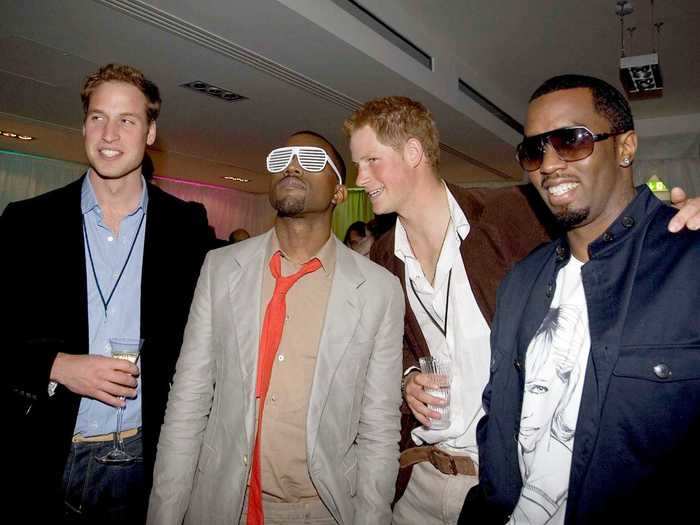 In 2007, Kanye West and Diddy kept their shades on while posing for pictures with Prince Harry and Prince William.