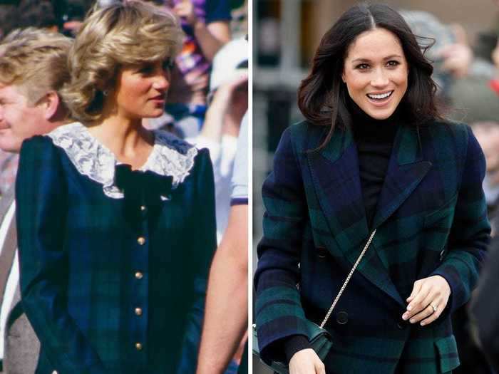 A few months after becoming engaged to Prince Harry, Meghan Markle seemingly paid homage to Princess Diana by wearing a tartan print in February 2018.