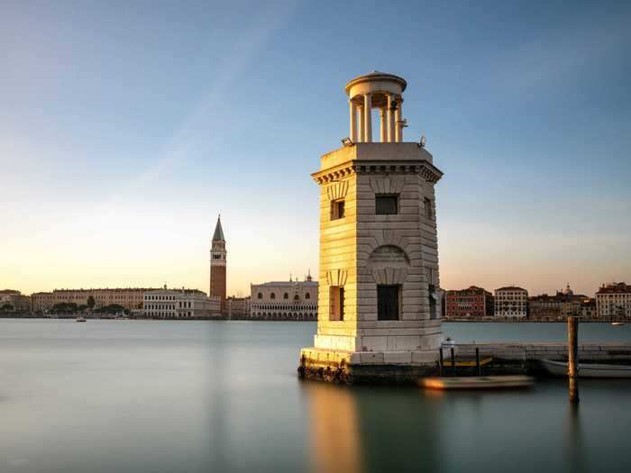 The Lighthouse of San Giorgio Maggiore in Venice, Italy, is centuries old.
