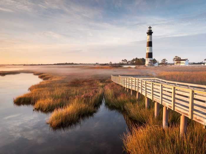 Bodie Island Lighthouse in North Carolina has a beam so bright it reaches 19 miles offshore.