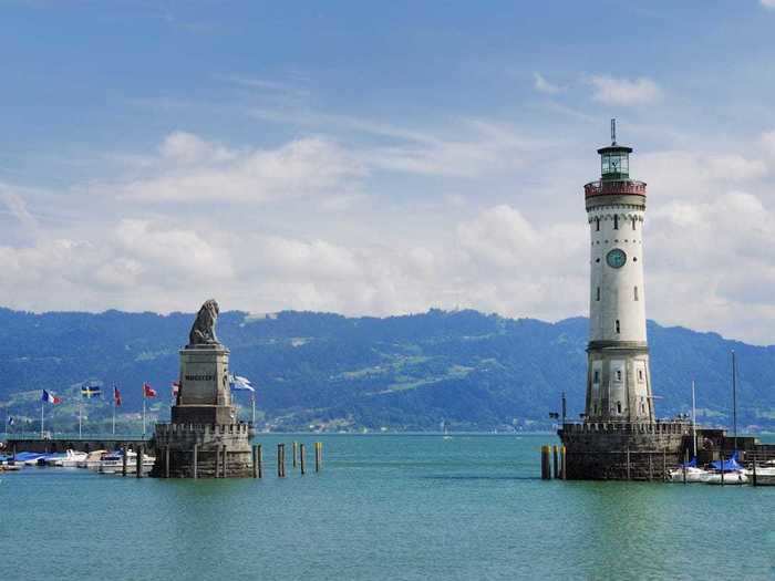 Perched on Lake Constance in Germany, Lindau Lighthouse even has a clock.