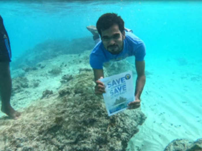 Lakshadweep residents hold an underwater protest