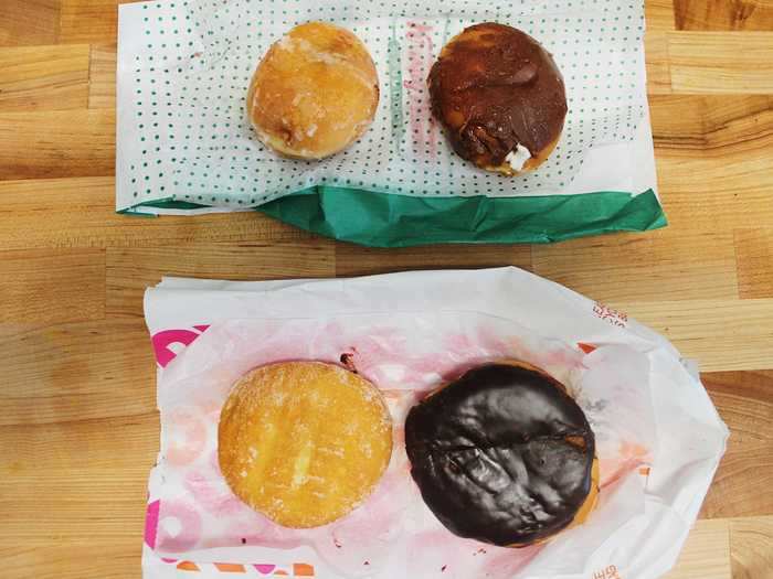 As well as iced coffee, I ordered two classic doughnuts from each chain.