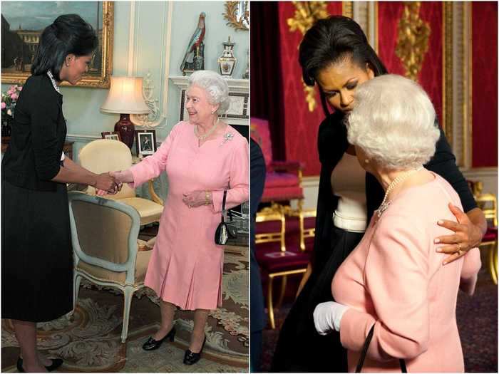 Michelle Obama caused a stir when she put her arm around Queen Elizabeth during her and President Barack Obama