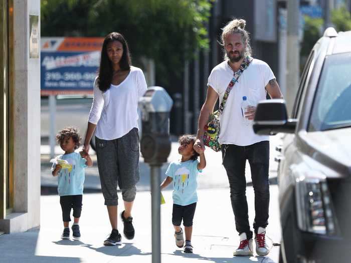 Zoe Saldana and her husband Marco Perego welcomed twins Cy and Bowie in 2014.