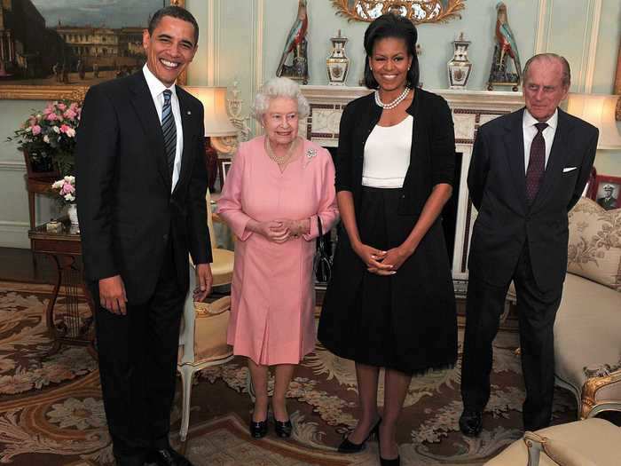 President Barack Obama and first lady Michelle Obama were introduced to Queen Elizabeth on a state visit to the UK on April 1, 2009.