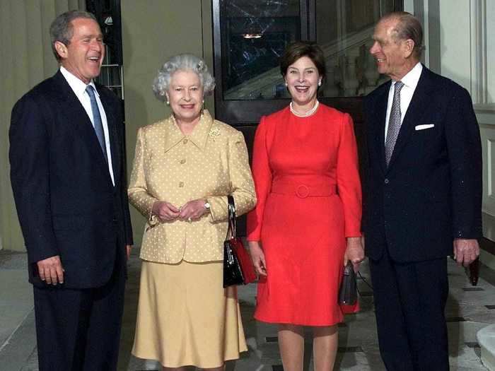 The Queen and Prince Philip met President George W. Bush and first lady Laura Bush over lunch on July 19, 2001.