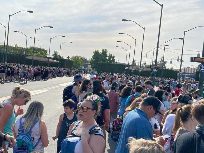 Christy Foster from Sacramento, California, photographed some of the lines that formed to enter the theme park on Tuesday morning. She told Insider that the "large crowds" reminded her of Disneyland "at Christmas time."