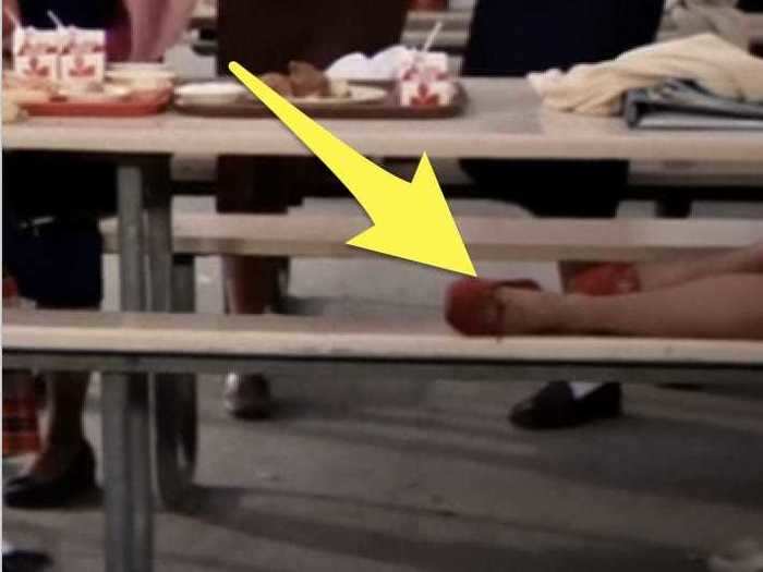 Rizzo wears a number of red shoes throughout the movie, but one pair seems to be damaged.