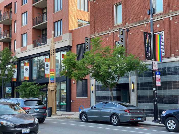 While walking through Boystown, I saw Pride flags on storefronts, in windows, and on lampposts.