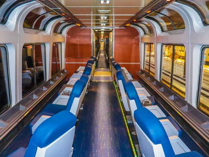 All coach and sleeper passengers have access to the shared space with first-come, first-serve seating.