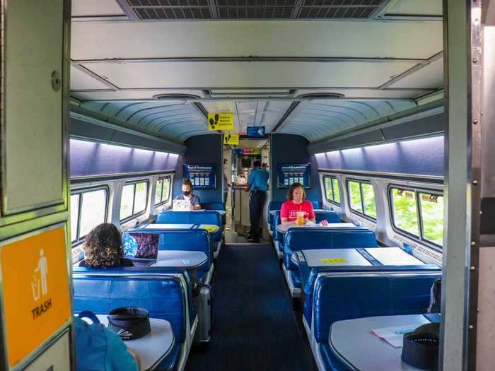 I made my way to the dining car and found that around half of the tables had been opened for seating.